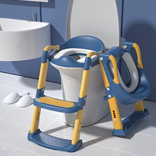 GLAF Toddler Potty Training Seat with Ladder Toddler Potty Seat for Kids Foldable Toilet 2 in 1 Adjustable Toddler Toilet Training Seat with Comfortable Cushion Anti-Slip Pads for Boys Girls(Blue) from GLAF