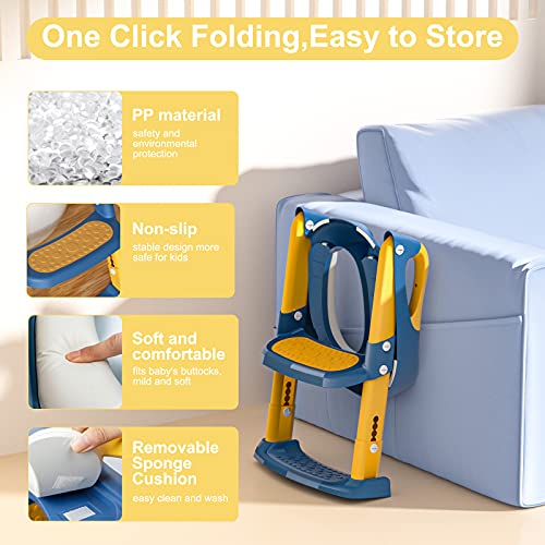 GLAF Toddler Potty Training Seat with Ladder Toddler Potty Seat for Kids Foldable Toilet 2 in 1 Adjustable Toddler Toilet Training Seat with Comfortable Cushion Anti-Slip Pads for Boys Girls(Blue) from GLAF