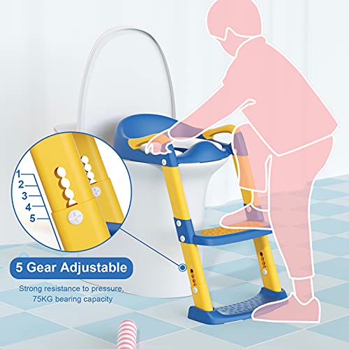 GLAF Toddler Potty Training Seat with Ladder Toddler Potty Seat for Kids Foldable Toilet 2 in 1 Adjustable Toddler Toilet Training Seat with Comfortable Cushion Anti-Slip Pads for Boys Girls(Blue) from GLAF
