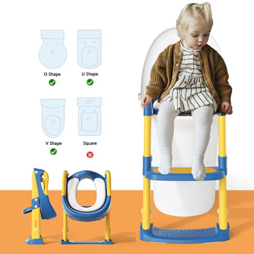 GLAF Toddler Potty Training Seat with Ladder Toddler Potty Seat for Kids Foldable Toilet 2 in 1 Adjustable Toddler Toilet Training Seat with Comfortable Cushion Anti-Slip Pads for Boys Girls(Blue) from GLAF