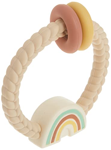 Itzy Ritzy Silicone Teether with Rattle; Features Rattle Sound, Two Silicone Rings and Raised Texture to Soothe Gums; Ages 3 Months and Up; Neutral Rainbow by AmazonUs/ITZAD
