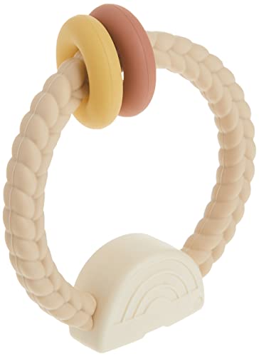 Itzy Ritzy Silicone Teether with Rattle; Features Rattle Sound, Two Silicone Rings and Raised Texture to Soothe Gums; Ages 3 Months and Up; Neutral Rainbow by AmazonUs/ITZAD