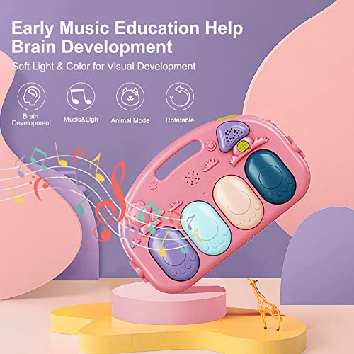 Baby Play Mat Baby Gym,Funny Play Piano Tummy Time Baby Activity Gym Mat with 5 Infant Learning Sensory Baby Toys, Music and Lights Boy & Girl Gifts for Newborn Baby 0 to 3 6 9 12 Months (New Pink) by dearlomum