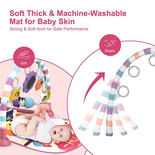 Baby Play Mat Baby Gym,Funny Play Piano Tummy Time Baby Activity Gym Mat with 5 Infant Learning Sensory Baby Toys, Music and Lights Boy & Girl Gifts for Newborn Baby 0 to 3 6 9 12 Months (New Pink) by dearlomum