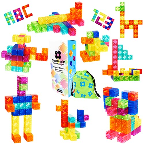 Brainspark Translucent DigitBlocks 48 Pcs Magnetic Building Blocks Sensory Toys for Kids STEM Educational Sets Learning & Development Toys Magnet Cubes from BrainSpark