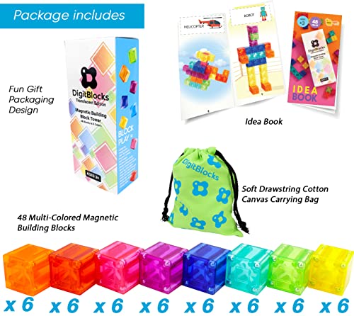 Brainspark Translucent DigitBlocks 48 Pcs Magnetic Building Blocks Sensory Toys for Kids STEM Educational Sets Learning & Development Toys Magnet Cubes from BrainSpark