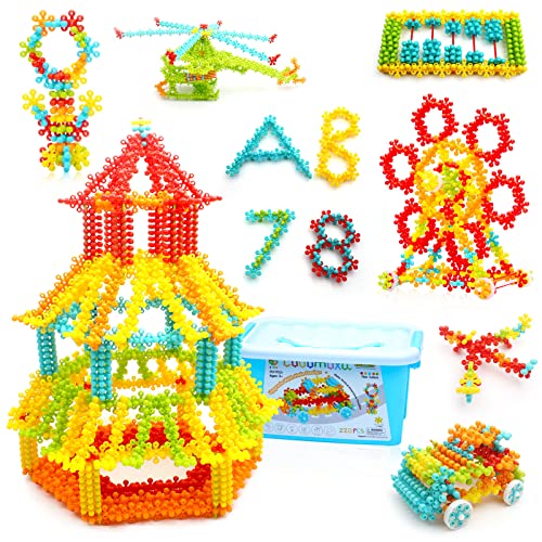 COUOMOXA 220 Pieces Versatile 3D Plum-Shaped Interlocking Building Blocks Set Clip Connect Star Builders Educational STEM Toy for Boys and Girls Ages 4 5 6 7 8 Ideal Christmas Birthday Toy Gift from Couomoxa