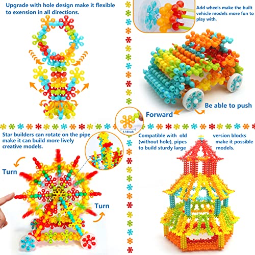 COUOMOXA 220 Pieces Versatile 3D Plum-Shaped Interlocking Building Blocks Set Clip Connect Star Builders Educational STEM Toy for Boys and Girls Ages 4 5 6 7 8 Ideal Christmas Birthday Toy Gift from Couomoxa