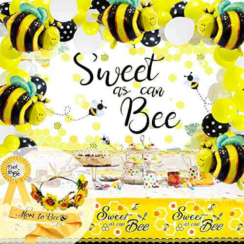 133 Pieces Bee Party Supplies Honey Bee Party Decorations Table Cover Sweet as can Bee Backdrop Banner Bee Themed Mom to Bee Sash and Dad to Bee Pin and Balloons Set for Baby Shower Party Decor by 