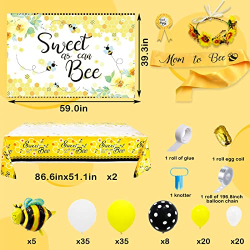 133 Pieces Bee Party Supplies Honey Bee Party Decorations Table Cover Sweet as can Bee Backdrop Banner Bee Themed Mom to Bee Sash and Dad to Bee Pin and Balloons Set for Baby Shower Party Decor by 