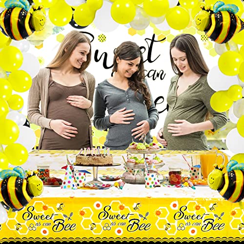 133 Pieces Bee Party Supplies Honey Bee Party Decorations Table Cover Sweet as can Bee Backdrop Banner Bee Themed Mom to Bee Sash and Dad to Bee Pin and Balloons Set for Baby Shower Party Decor by 