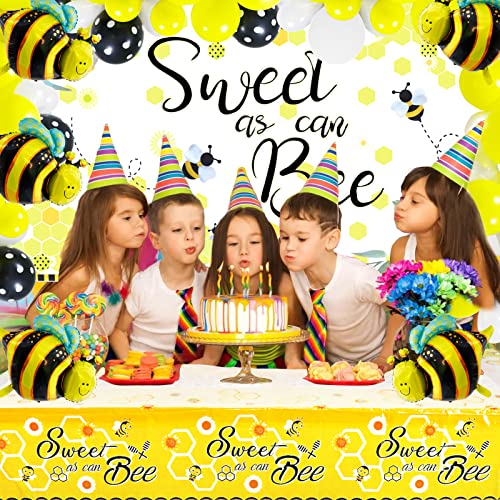 133 Pieces Bee Party Supplies Honey Bee Party Decorations Table Cover Sweet as can Bee Backdrop Banner Bee Themed Mom to Bee Sash and Dad to Bee Pin and Balloons Set for Baby Shower Party Decor by 