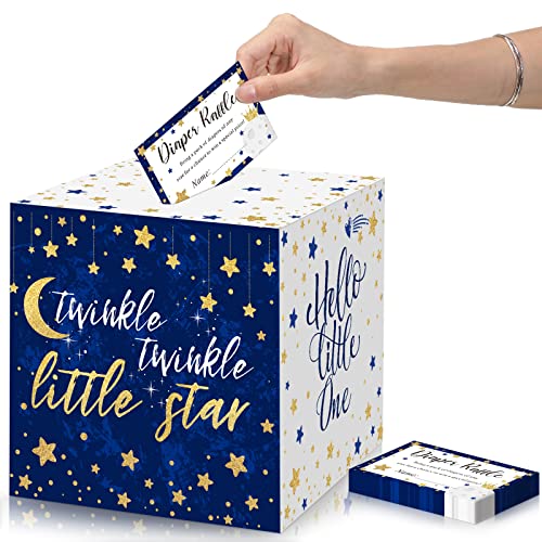 50 Pcs Twinkle Little Star Diaper Raffle Tickets with Box for Baby Shower Gender Reveal Party Decoration Little Star Diaper Raffle Cards Party Supplies Game Kit Diaper Raffle Insert Ticket (Blue) from Funrous