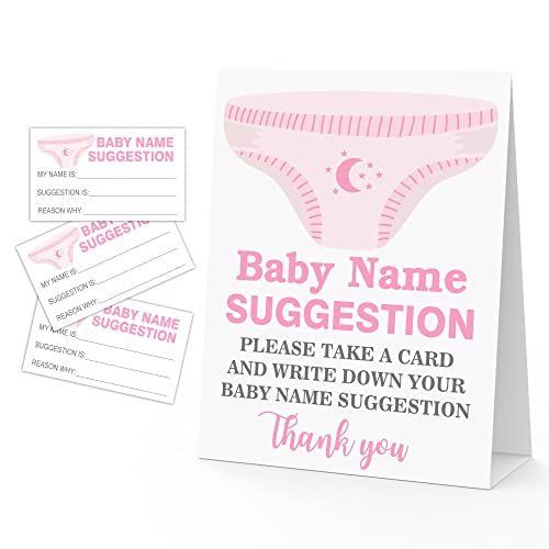 Baby Name Suggestion For Baby Shower, Pink Diaper Theme Name Suggestion Games Cards, 1 Sign & 50 Fill-in Cards Kit, Baby Showers Gender Reveal Game Cards Party Favors, Decorations - NAME-b010 by mermermu