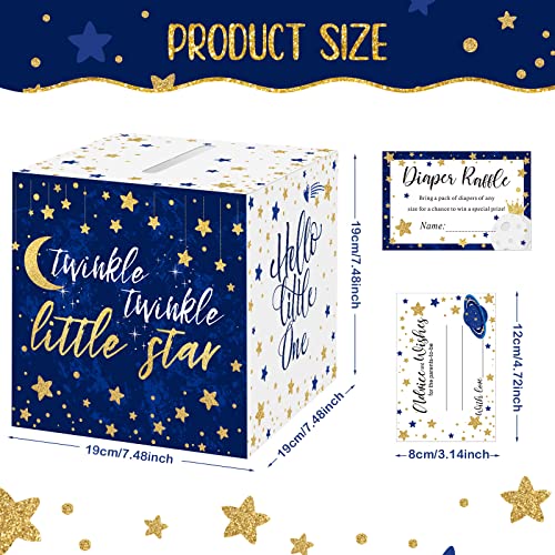 50 Pcs Twinkle Little Star Diaper Raffle Tickets with Box for Baby Shower Gender Reveal Party Decoration Little Star Diaper Raffle Cards Party Supplies Game Kit Diaper Raffle Insert Ticket (Blue) from Funrous