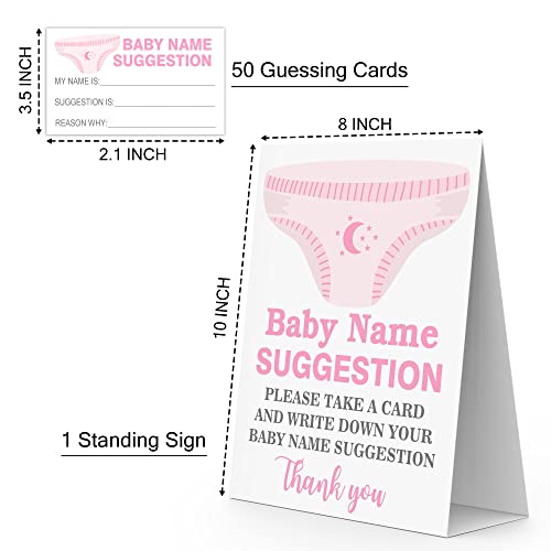 Baby Name Suggestion For Baby Shower, Pink Diaper Theme Name Suggestion Games Cards, 1 Sign & 50 Fill-in Cards Kit, Baby Showers Gender Reveal Game Cards Party Favors, Decorations - NAME-b010 by mermermu