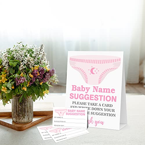 Baby Name Suggestion For Baby Shower, Pink Diaper Theme Name Suggestion Games Cards, 1 Sign & 50 Fill-in Cards Kit, Baby Showers Gender Reveal Game Cards Party Favors, Decorations - NAME-b010 by mermermu