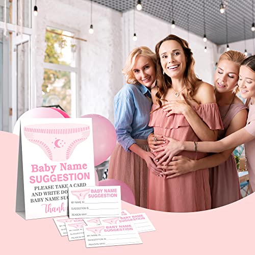 Baby Name Suggestion For Baby Shower, Pink Diaper Theme Name Suggestion Games Cards, 1 Sign & 50 Fill-in Cards Kit, Baby Showers Gender Reveal Game Cards Party Favors, Decorations - NAME-b010 by mermermu