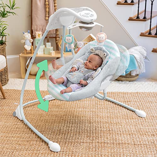 Ingenuity InLighten 6-Speed Baby Swing - Easy-Fold Frame, Swivel Infant Seat, Nature Sounds, Light Up Mobile - Landry the Lion (Grey) from Kids II - (Carson, CA)