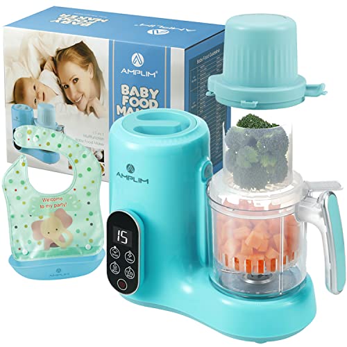 Amplim Baby Food Maker for Nutritious Homemade Meals | 11-in-1 Processor with Steam, Blend, Puree, Grinder, Chopper, Juicer, Defroster, Reheater, Cooker, Meal Station, and Bottle Sanitizer and Warmer by Amplim