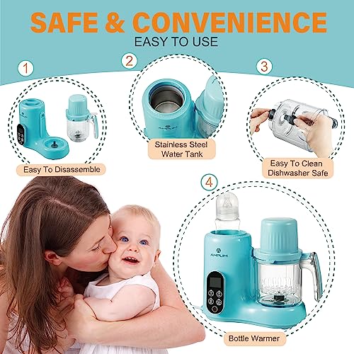 Amplim Baby Food Maker for Nutritious Homemade Meals | 11-in-1 Processor with Steam, Blend, Puree, Grinder, Chopper, Juicer, Defroster, Reheater, Cooker, Meal Station, and Bottle Sanitizer and Warmer by Amplim