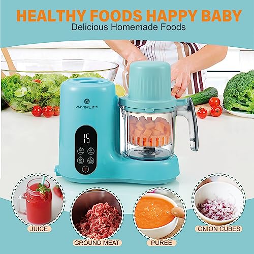 Amplim Baby Food Maker for Nutritious Homemade Meals | 11-in-1 Processor with Steam, Blend, Puree, Grinder, Chopper, Juicer, Defroster, Reheater, Cooker, Meal Station, and Bottle Sanitizer and Warmer by Amplim