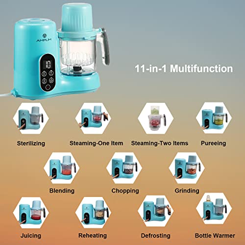 Amplim Baby Food Maker for Nutritious Homemade Meals | 11-in-1 Processor with Steam, Blend, Puree, Grinder, Chopper, Juicer, Defroster, Reheater, Cooker, Meal Station, and Bottle Sanitizer and Warmer by Amplim