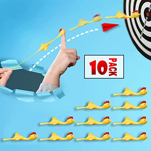 Novelty Place 10 Pcs Slingshot Chicken Flying Finger Toys - Stretchy Rubber Flick Chicks Shooting Game for Kids & Adults - Stress Relieve Fidget Toy, Party Favors & Easter Gift (4 Inch) from Novelty Place