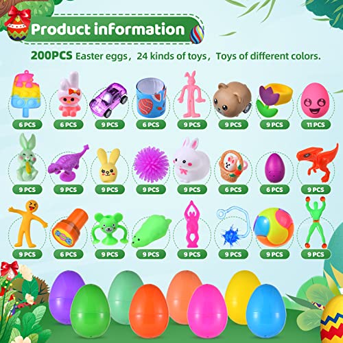 200 Pack Prefilled Easter Eggs with Miniature Novelty Toys, Mini Rabbit Dinosour Building Blocks and Easter Theme Assorted Toys Great for Kids Easter Party Favor, Easter Egg Hunt Supplies, Basket Stuffers Fillers from Cherislpy