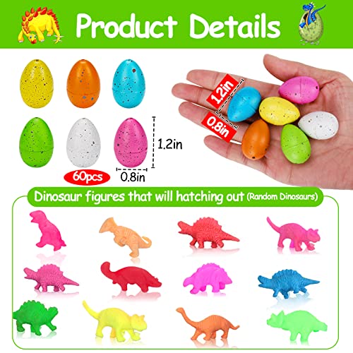 60 PCS Small Hatching Dinosaur Eggs for Dinosaur Party Favors Birthday Party Supplies Goodie Bag Stuffers Prizes Bulk Novelty Grow in Water Dino Eggs with Toys Inside Easter Fillers Kids Boys Girls from Thremhoo