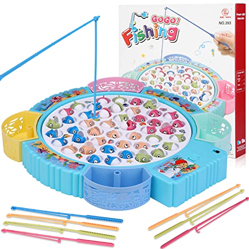 Magnetic Fishing Game Toys, Rotating Board Game with Music Including 45 Fishes and 8 Fishing Poles, Party Game Toys for Kids Age 3 4 5 6 7 and Up by Pakoo