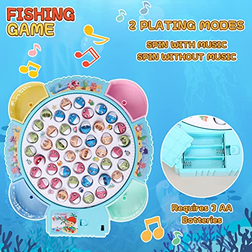 Magnetic Fishing Game Toys, Rotating Board Game with Music Including 45 Fishes and 8 Fishing Poles, Party Game Toys for Kids Age 3 4 5 6 7 and Up by Pakoo