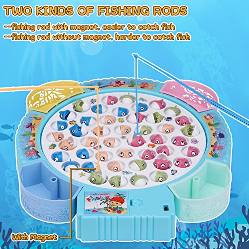 Magnetic Fishing Game Toys, Rotating Board Game with Music Including 45 Fishes and 8 Fishing Poles, Party Game Toys for Kids Age 3 4 5 6 7 and Up by Pakoo