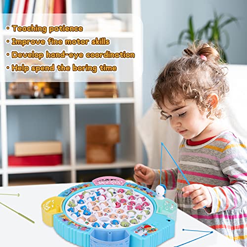 Magnetic Fishing Game Toys, Rotating Board Game with Music Including 45 Fishes and 8 Fishing Poles, Party Game Toys for Kids Age 3 4 5 6 7 and Up by Pakoo