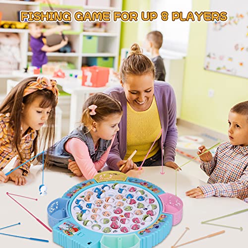 Magnetic Fishing Game Toys, Rotating Board Game with Music Including 45 Fishes and 8 Fishing Poles, Party Game Toys for Kids Age 3 4 5 6 7 and Up by Pakoo