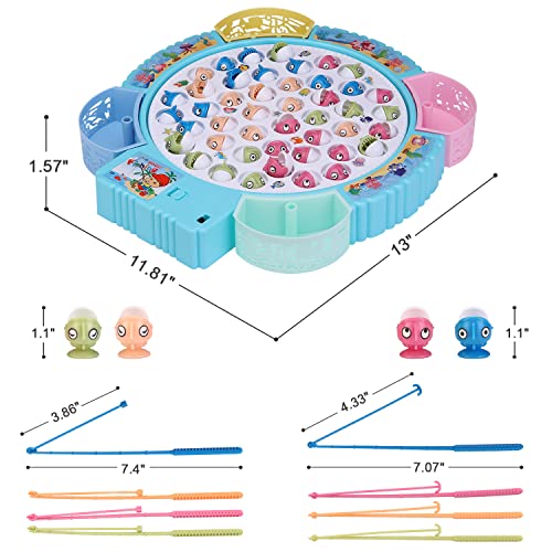 Magnetic Fishing Game Toys, Rotating Board Game with Music Including 45 Fishes and 8 Fishing Poles, Party Game Toys for Kids Age 3 4 5 6 7 and Up by Pakoo