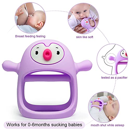 Smily Mia Penguin Buddy Never Drop Silicone Baby Teething Toy for 0-6month Infants, Baby Chew Toys for Sucking Needs, Hand Pacifier for Breast Feeding Babies, Car Seat Toy for New Born,Light Purple by Dongguan Xufu Rubber&Silicone manufacturer Co., Ltd.