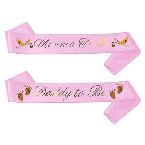 Daddy To Be & Mommy To Be Sash For Baby Shower - Pink With Gold Letters Dad And Mom To Be Sash Baby Shower | Girl Baby Shower Sash Father Mother Decorations Gender Reveal Belly Sash New Princess Favor by JC Product Design