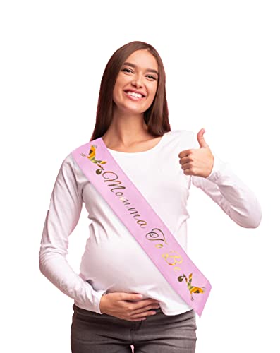 Daddy To Be & Mommy To Be Sash For Baby Shower - Pink With Gold Letters Dad And Mom To Be Sash Baby Shower | Girl Baby Shower Sash Father Mother Decorations Gender Reveal Belly Sash New Princess Favor by JC Product Design