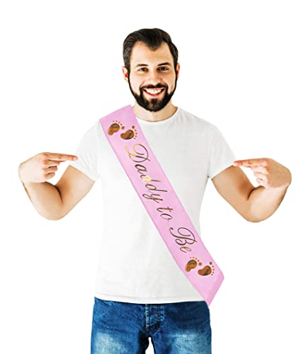 Daddy To Be & Mommy To Be Sash For Baby Shower - Pink With Gold Letters Dad And Mom To Be Sash Baby Shower | Girl Baby Shower Sash Father Mother Decorations Gender Reveal Belly Sash New Princess Favor by JC Product Design