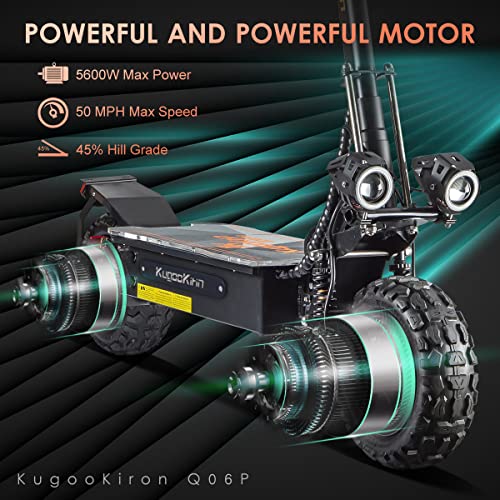 KUGOO Kirin Q06Pro Electric Scooter Adults, Dual Drive 5600W Motors, 50 MPH Top Speed, 60V/27AH Battery 50 Miles Range, 11" Off-Road Vacuum Tire, Dual Braking System & Dual Chargers Load 330 LBS by Shenzhen lvdaoxing Technology Co., Ltd.