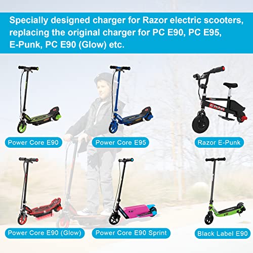IBERLS Electric Scooter Charger for Razor Power Core E90 E95 90 95 PC E90 Glow, DC 12V Replacement Cable Cord Adapter for E-Punk, XLR8R, Electric-Scooter-Scream Machine, Kids Ride On Toys from IBERLS