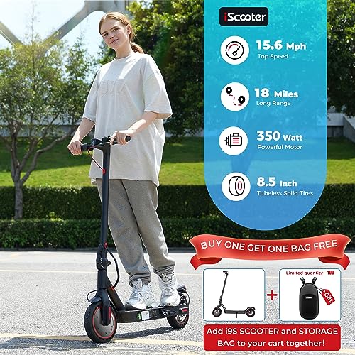 iScooter i9 Electric Scooter Adults 350W Top Speed 15 MPH, 12-15 Miles Long Range, Cruise Control, 8.5 Inches Pneumatic Tire, Folding E Scooter Adults with Double Brake and APP by 