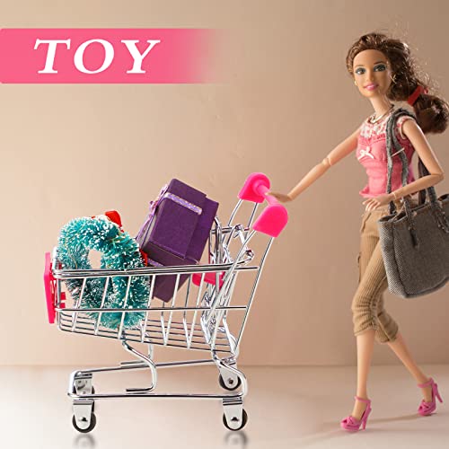 Hotop 3 Pieces Mini Shopping Cart Small Supermarket Cart Handcart Shopping Utility Cart Kids Metal Shopping Cart Mode Storage Shopping Carts (Rose Red, Purple, Light Blue) by Hotop