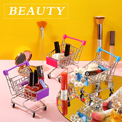 Hotop 3 Pieces Mini Shopping Cart Small Supermarket Cart Handcart Shopping Utility Cart Kids Metal Shopping Cart Mode Storage Shopping Carts (Rose Red, Purple, Light Blue) by Hotop