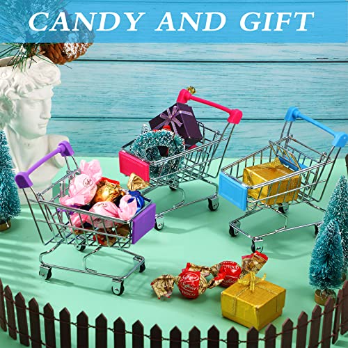 Hotop 3 Pieces Mini Shopping Cart Small Supermarket Cart Handcart Shopping Utility Cart Kids Metal Shopping Cart Mode Storage Shopping Carts (Rose Red, Purple, Light Blue) by Hotop
