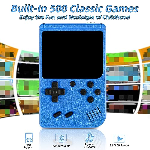 Retro Handheld Game Console for Kids, PortableÂ Mini Hand Held Video Game Console BuiltÂ in 500 Classic FC Games 2.8-inch Color Screen Support Two Players and TV Output by GAMPLAE