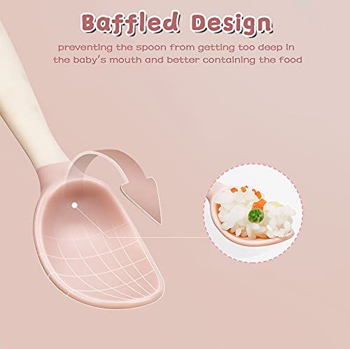 Toddler Utensils with travel case, Baby spoon and fork set for self-feeding Learning Bendable handle silverware for kid children (pink) by NeigeTec