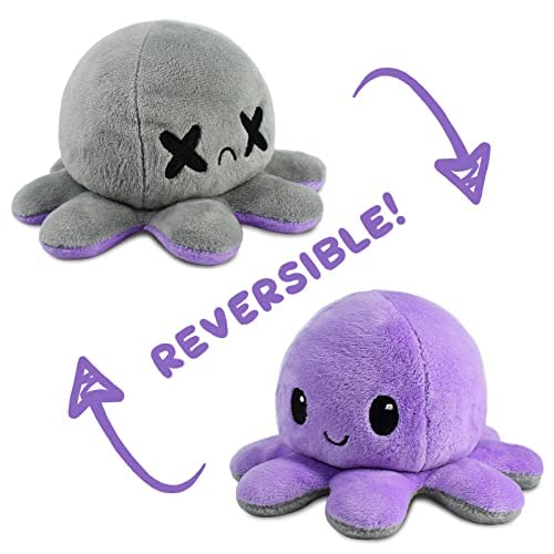 TeeTurtle | The Original Reversible Octopus Plushie | Patented Design | Happy Purple + Dead Gray | Show Your Mood Without Saying a Word! by TeeTurtle
