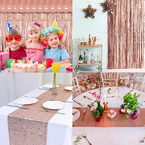 Rose Gold Balloons Party Decorations Supplies Set 35 Pack Include 30 Balloons, 2 Foil Fringe Curtains, 1 Rose Gold Sequin Table Runner, 2 Foil Ribbon for Birthday Party, Wedding,Xmas New Year Festival from TOOSCI